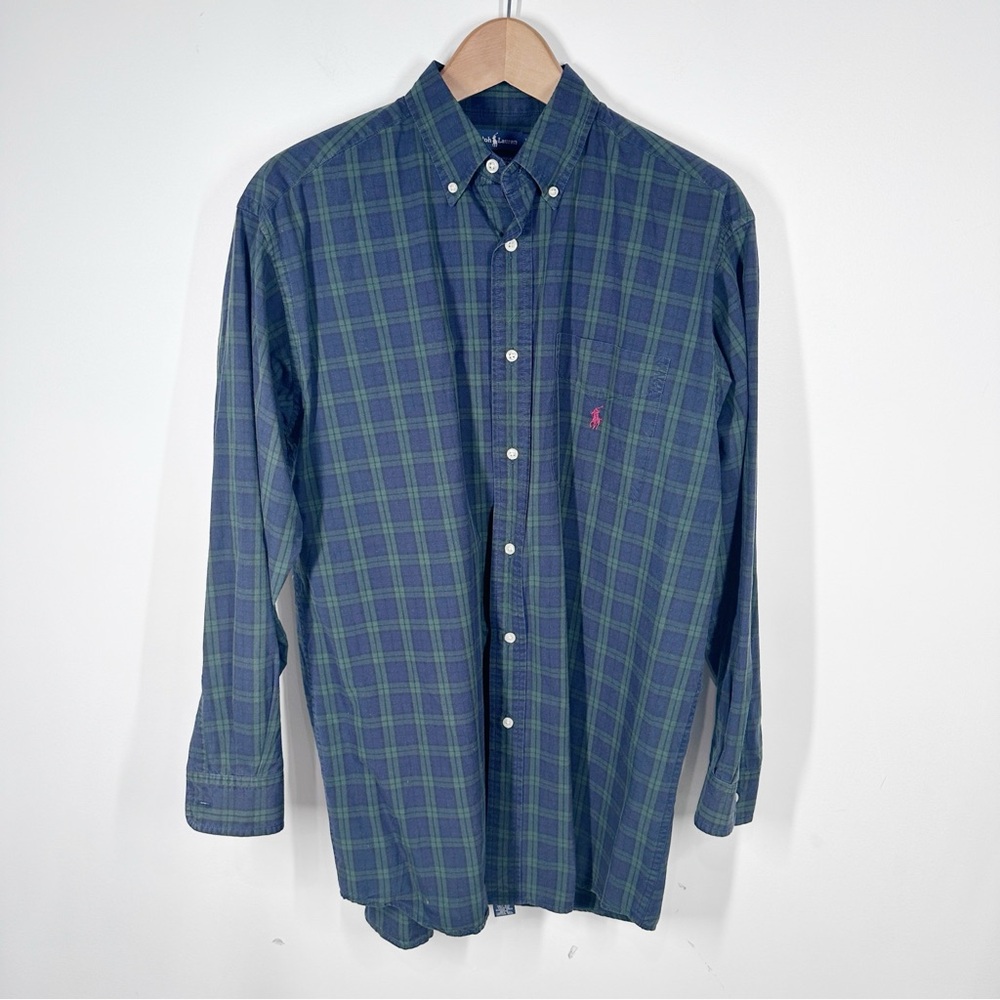 Ralph Lauren Men’s Blackwatch Plaid Button Down Shirt Size XL Cotton Green Navy